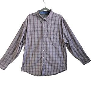 Izod Mens Size XL Long Sleeve Button Down Shirt Blue Gray Houndstooth Grid Plaid